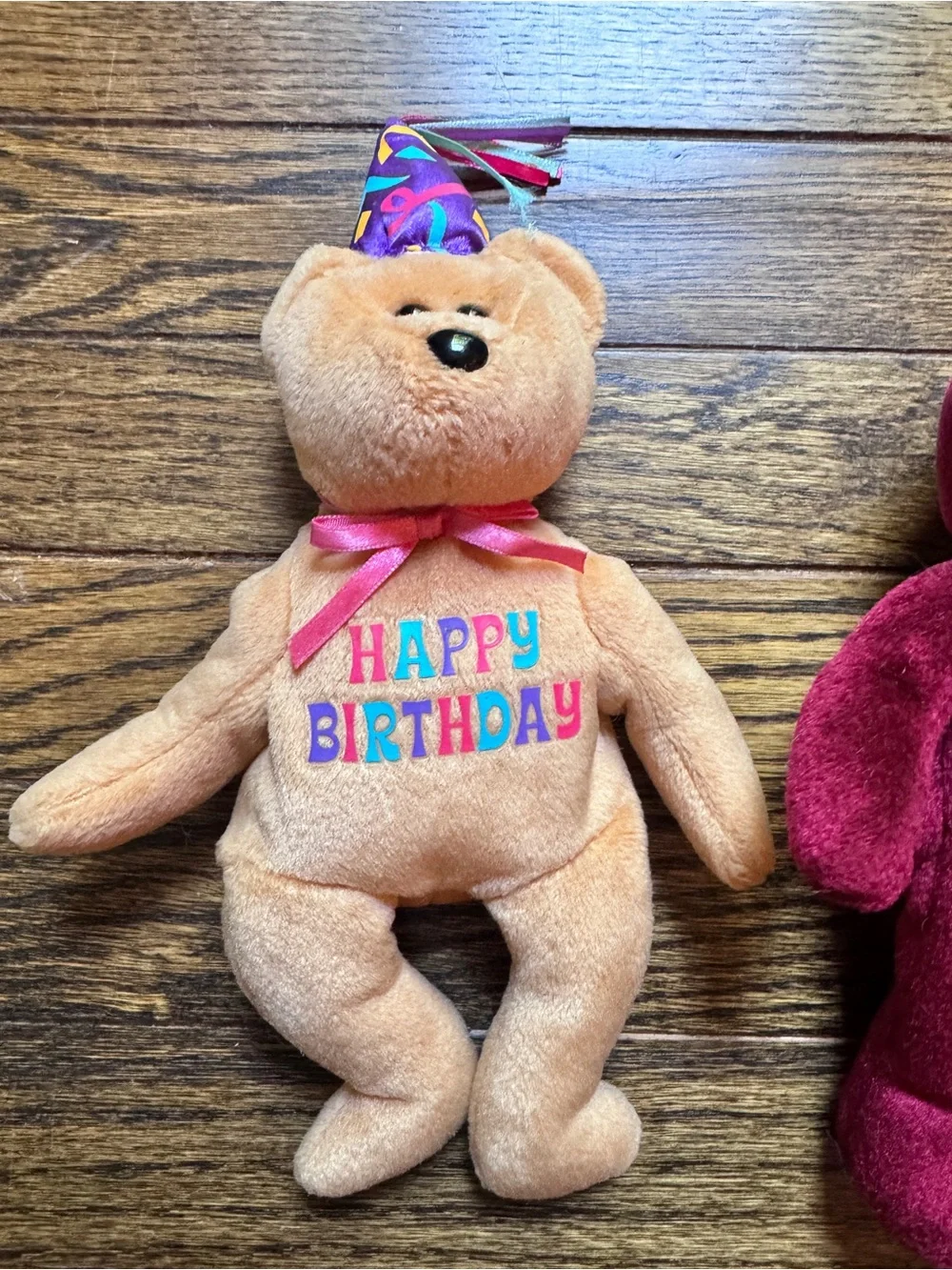Ty Celebration Tan Plush Bear with Colorful Tassel Hat, Happy Birthday